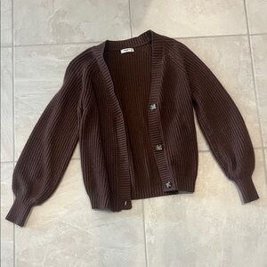 Brown Ribbed Women's Cardigan Sweater